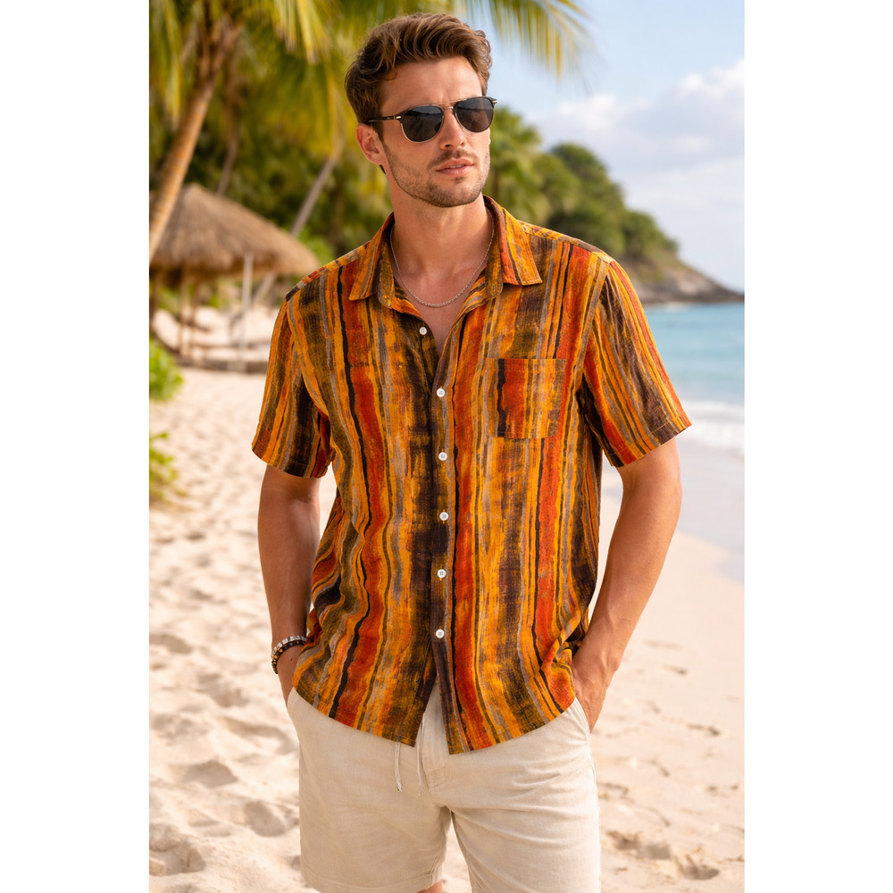 MissLook Shirt Mens Large Multicolor Stripe Button Front Short Sleeve Casual